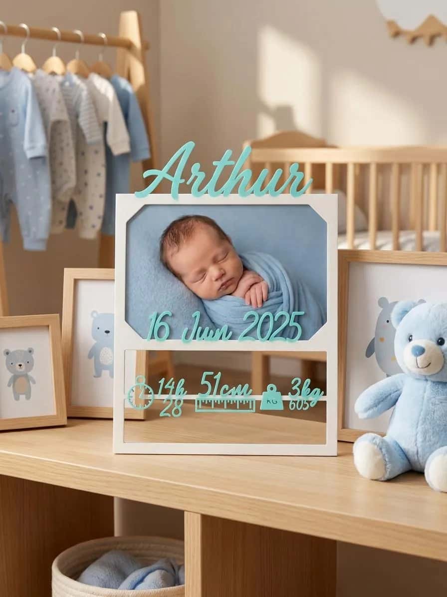 Faire-Part de Naissance Personnalisé en Impression 3D – Cadeau Unique pour Bébé – Décoration de Chambre